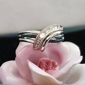 Diamond Ring Sterling & 10K Rose Gold Size 7